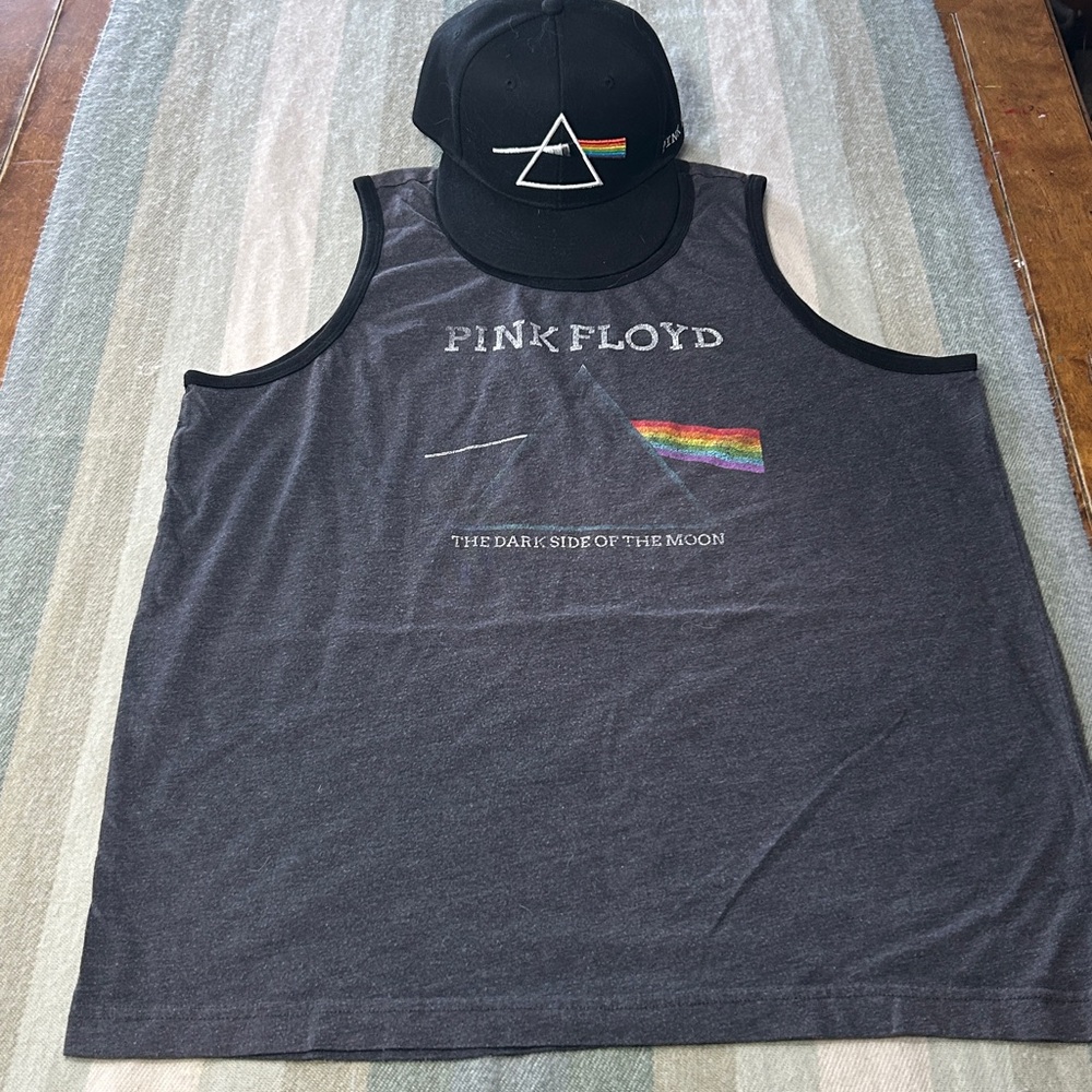 Pink Floyd Black Cap with Rainbow Design- One Size and size XL Tank Top
